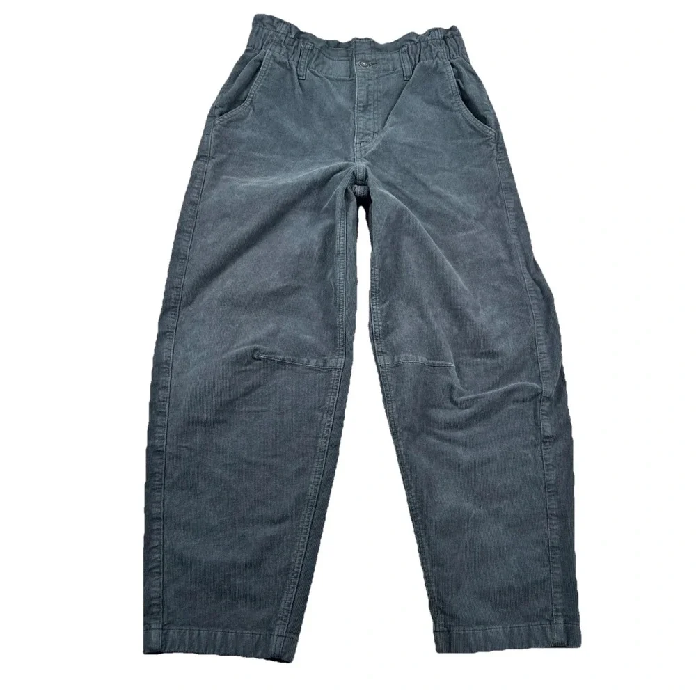 American Eagle Barrel Jeans Womens 2 Corduroy Stretch Gray Paperbag Waist